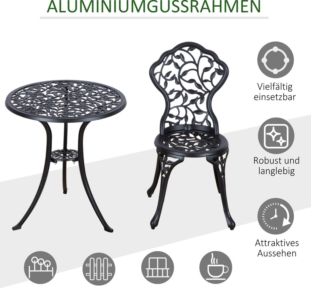 Outsunny bistro set 3dílný zahradní set z litého hliníku Obrázek produktu 5