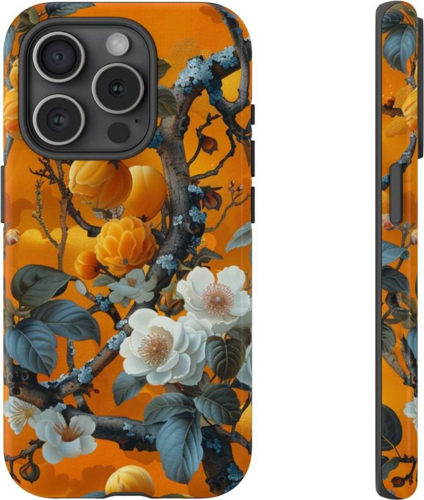 Vintage-Blumenmuster in Orange – Hülle Kompatibel mit iPhone 15 Pro