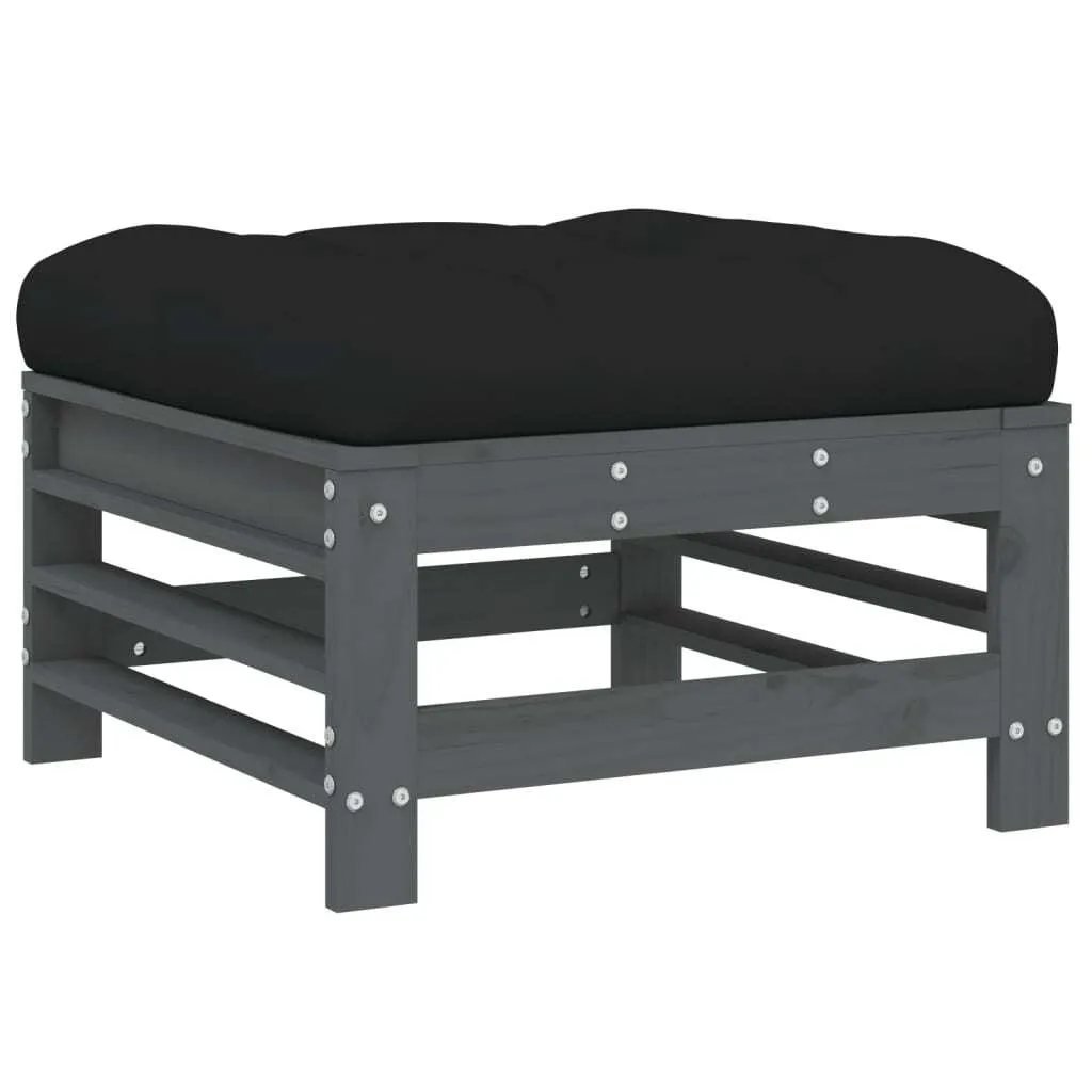 Pouf Giardino SYFAX™ Legno Massello Pino Grigio con Cuscino Morbido