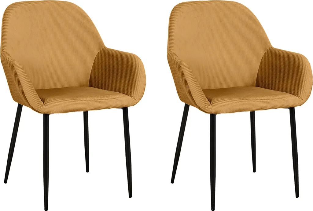 Fauteuil Giulia Jaune Moutarde Velours Côtelé - Lot de 2 Chaises Design