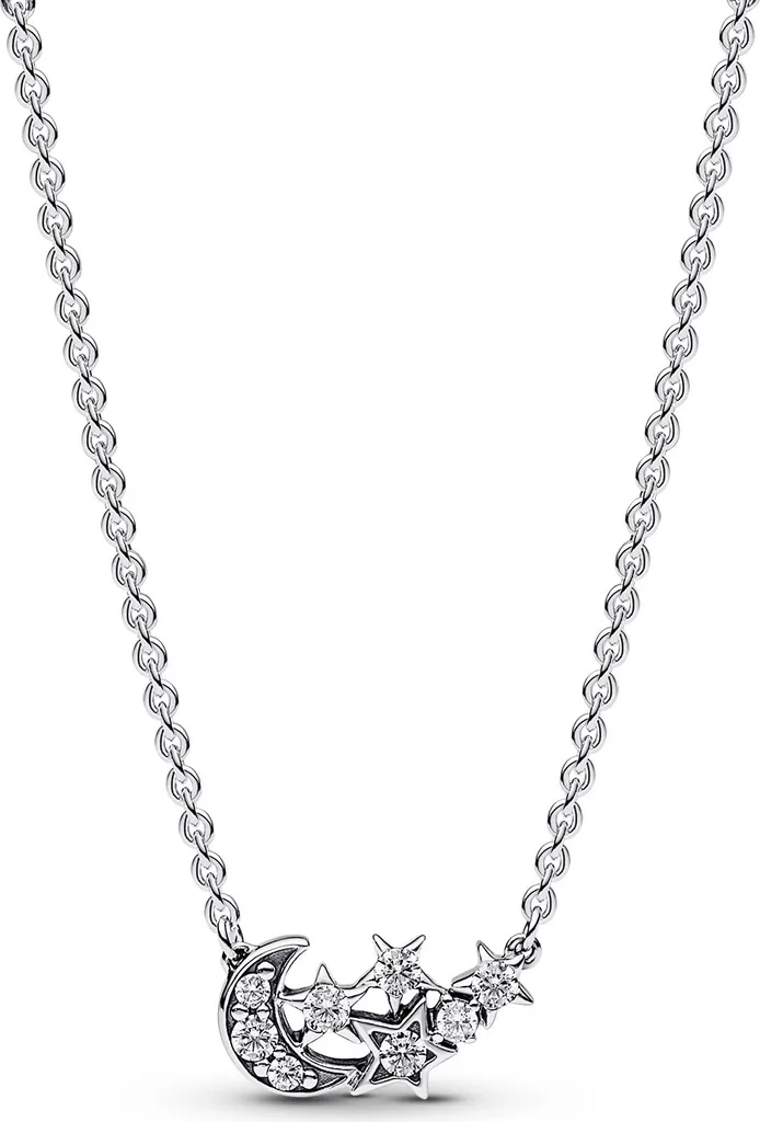 Idée Cadeau Collier Pandora Lune et Étoile pour Femme Argent Sterling