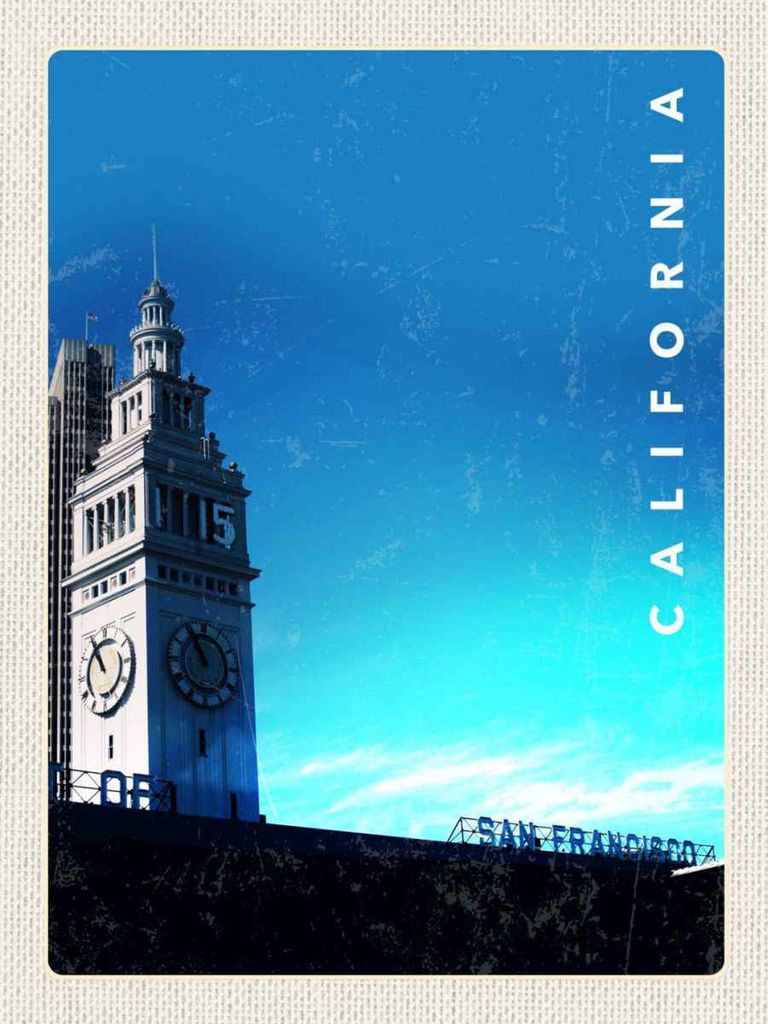 vianmo Holzschild 40x30 cm San Francisco Californien Uhr Turm Bildmotiv Reisemotiv Amerika USA