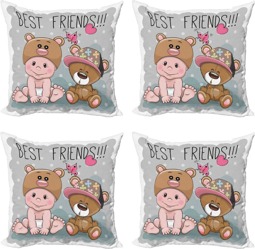 ABAKUHAUS Schmetterling Kissenbezug Set (4 Stück), Teddybär Schmetterlinge, Moderner Doppelseitiger Digitaldruck, 50 cm x 50 cm, Mehrfarbig