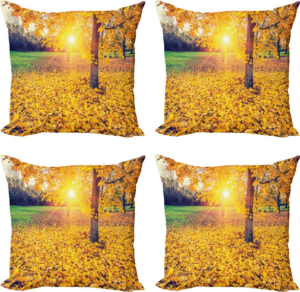 ABAKUHAUS Wald Kissenbezug Set (4 Stück), Abendnaturpark, Moderner Doppelseitiger Digitaldruck, 40 cm x 40 cm, Gelbgrün