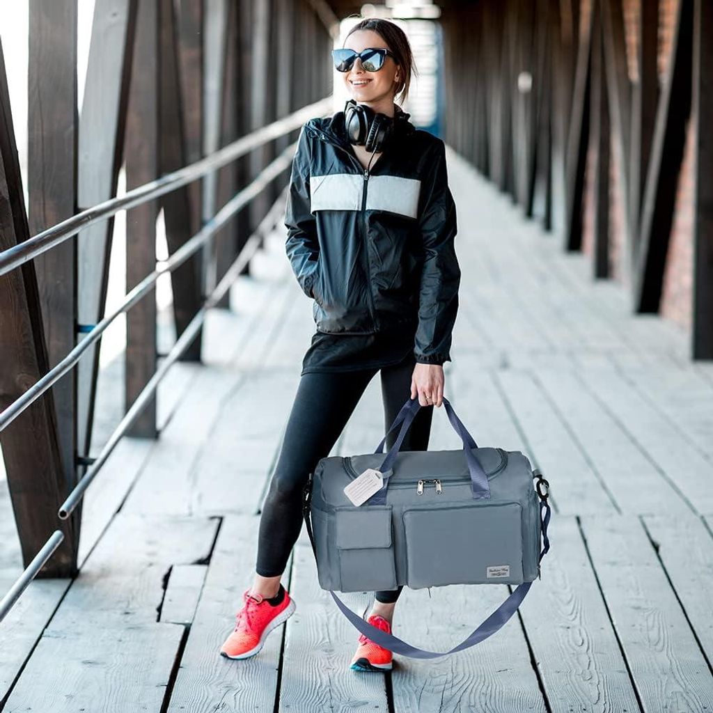 Faltbare Reisetasche 35 Liter - Große Wochenendtasche für Herren und Damen mit wasserdichter Sporttasche - 1 Gepäcklabel 28-22-4.5CM