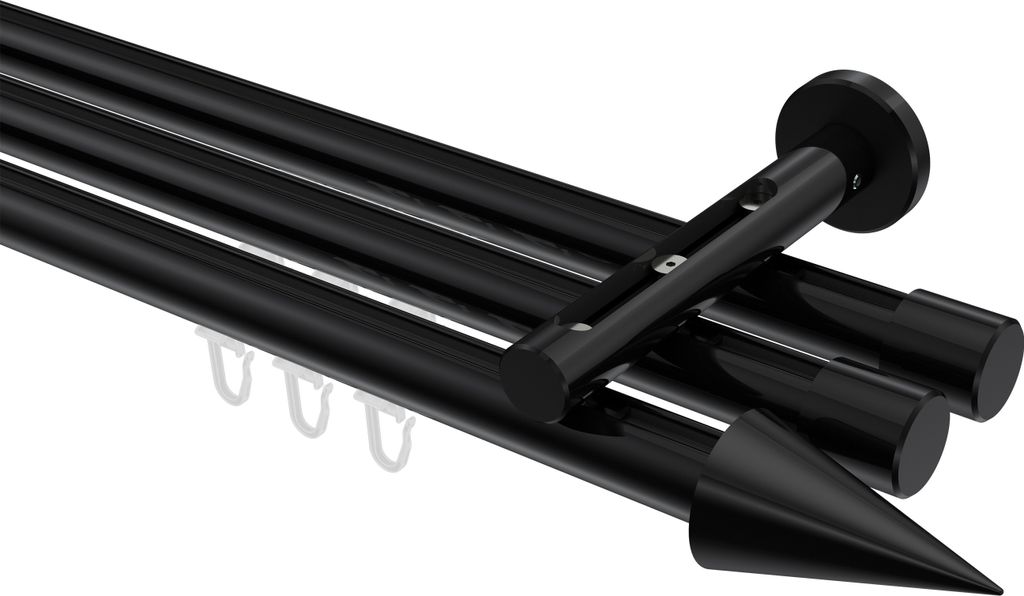 Interdeco Innenlaufstange / Gardinenstange mit Innenlauf Schwarz, Typ Siteno Savio (Kegel), 20 mm Ø 3-läufig, 120 cm