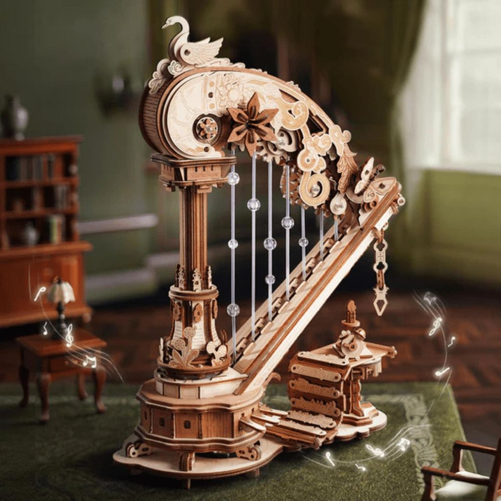 Robotime Rokr 3D-houten puzzel, magische harp muziekdoos, Productafbeelding 