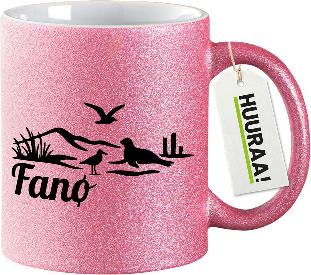 Huuraa Glitzertasse Fanø Dänemark 330ml Pink Keramik Kaffeebecher Geschenkidee