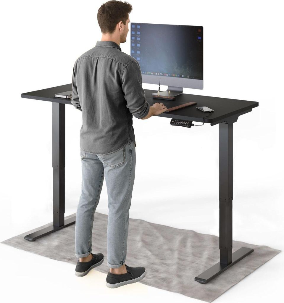 DESKSPACE PRO Plus Elektrisch Höhenverstellbarer Schreibtisch, 140x70 cm Stehpult mit Memory-Funktion, Schwarze Tischplatte, Schwarzes Gestell
