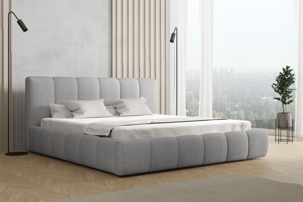Polsterbett Doppelbett GIULIA Komplettset 140x200cm Stoff Freya Silbergrau