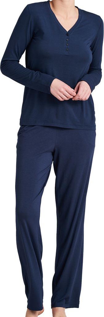 Schiesser Modal Schlafanzug Langarm Lounge Shirt mit langen Ärmeln und lange Hose im Set, Hose mit breitem, elastischem Bund und regulierbarem Sat...