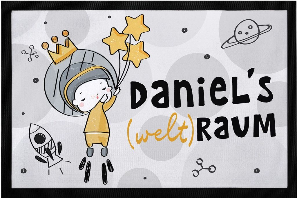 Fußmatte Kinderzimmer personalisiert mit Name Welt-Raum Planet Türvorleger Kind rutschfest & waschbar SpecialMe weiß 60x40cm