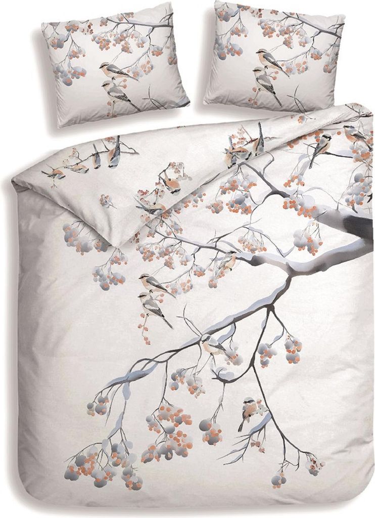 Heckett & Lane Satin Bettwäsche 155x220 Keno White Zweige Äste Vögel weiß braun