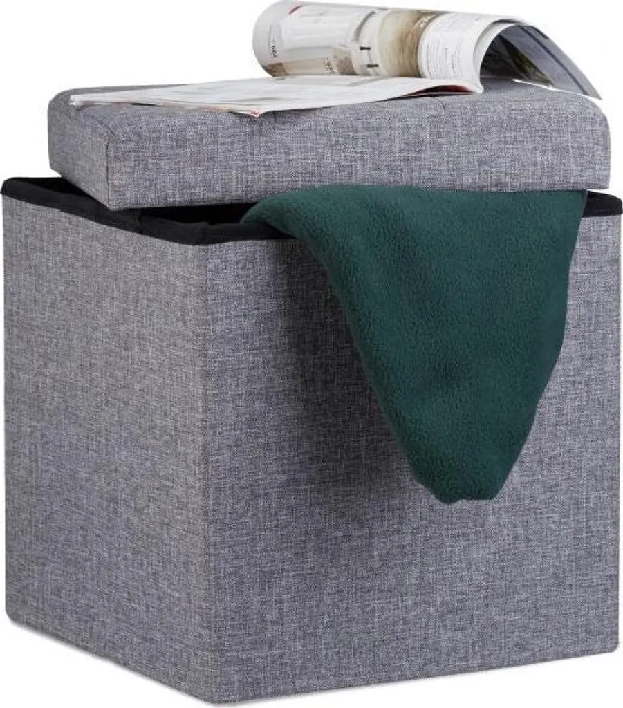 Sgabello Contenitore in Lino Pieghevole - Pouf Salvaspazio Design