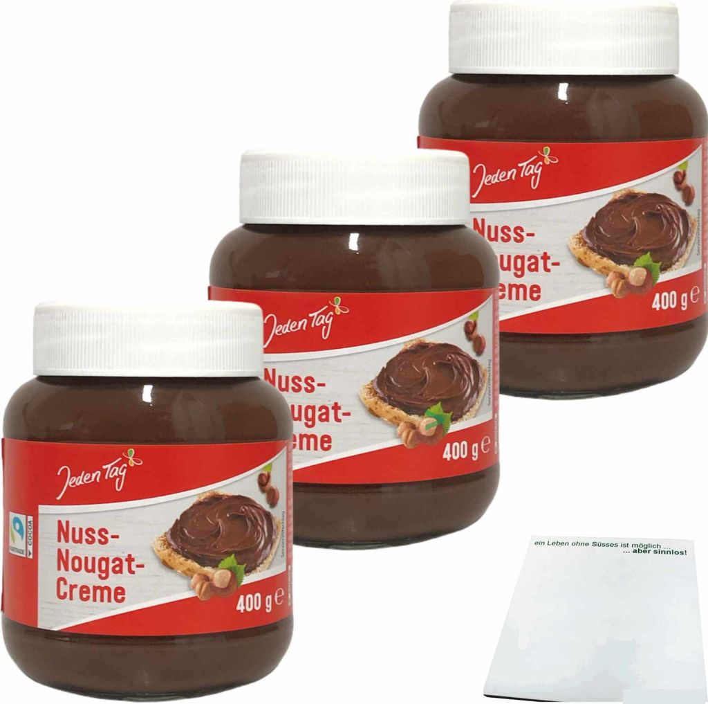 Jeden Tag Nuss-Nougat-Creme 3er Pack (3x400g Glas) + usy Produktbild 