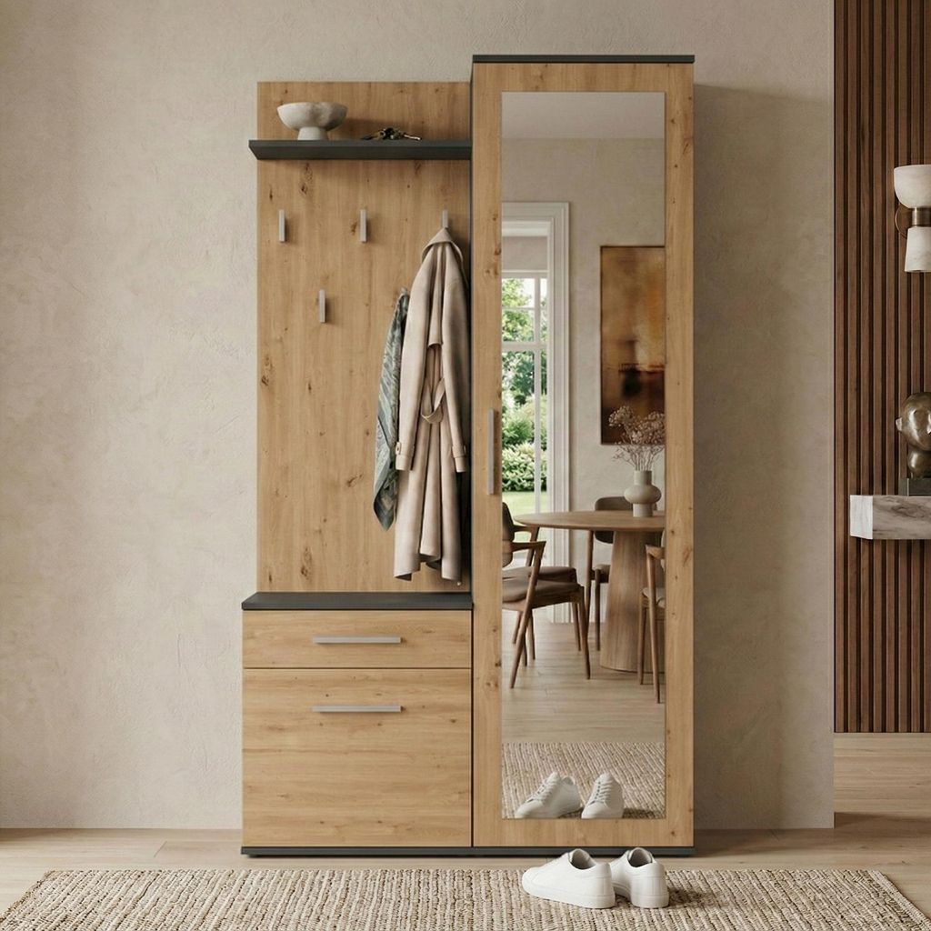 120 cm Kompaktgarderobe Fiora Anthrazit + Artisan