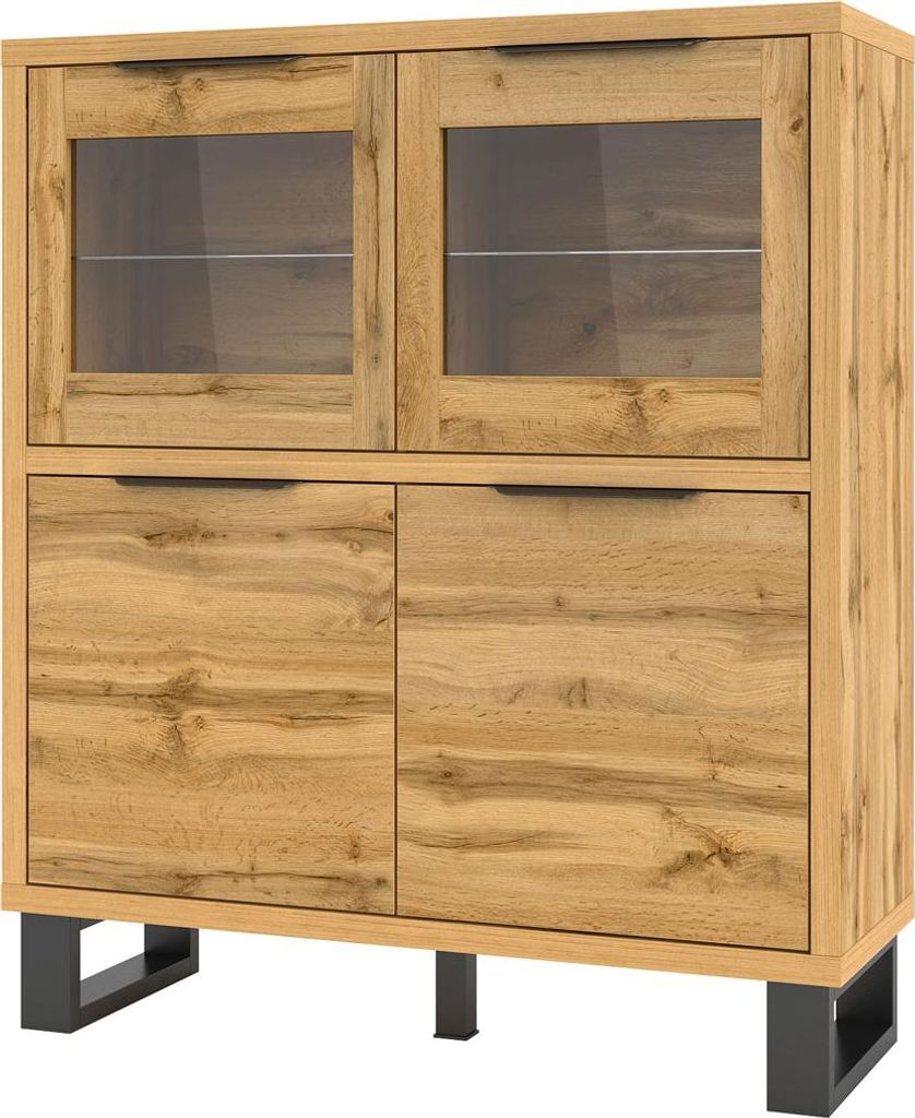 Highboard Halle Vitrinenschrank 120x45x140cm Wotan Eiche 4-türig