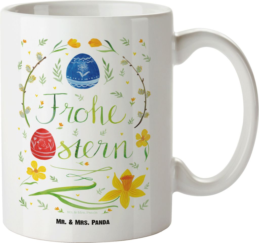Mr. & Mrs. Panda Haferl Ostern Frohe Ostern - Weiß - Geschenk, Große Tasse, Bemalte Ostereier, weisse, Riesenkaffeetasse, Pott, jumbotasse, Keram...