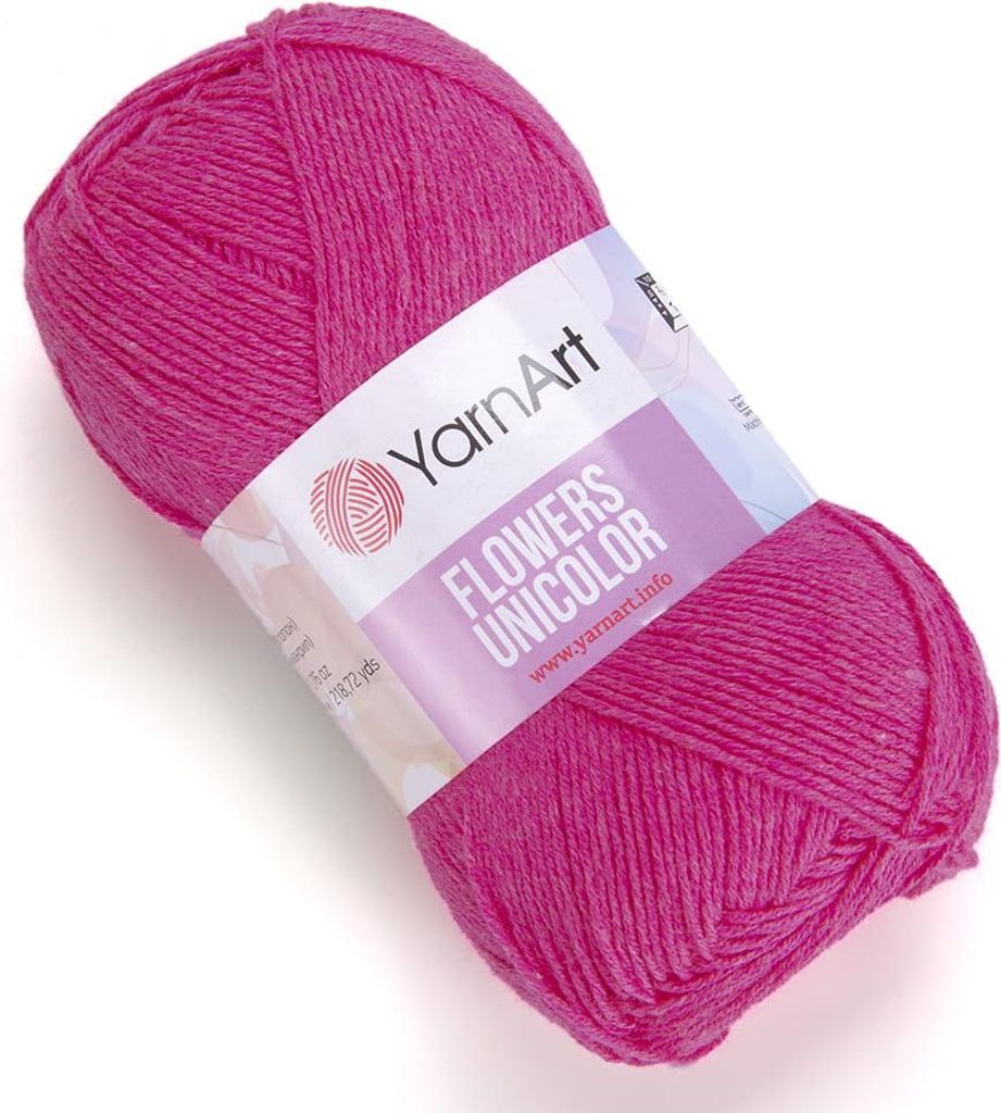 A ball of pink yarn with a label.