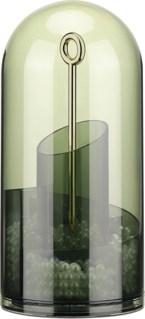 Navaris Make Up Pinsel Organizer drehbar - Schminktisch Kosmetik Aufbewahrung - transparente Box mit Griff und Perlen - Bad Organizer für Schminke -