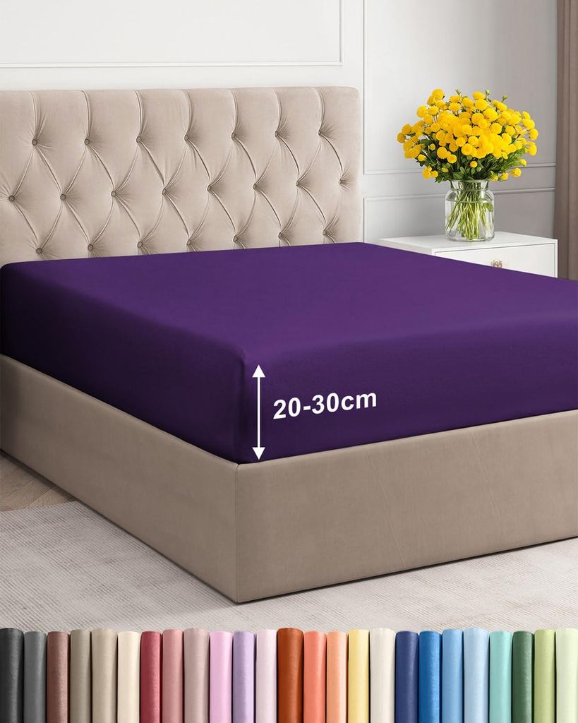 Spannbettlaken 90 x 190 cm, Violett – 30 cm tiefe Ecken – Hochwertiges Mikrofaser-Spannbettlaken – Weich, knitterfrei und bügelfrei, atmungs...
