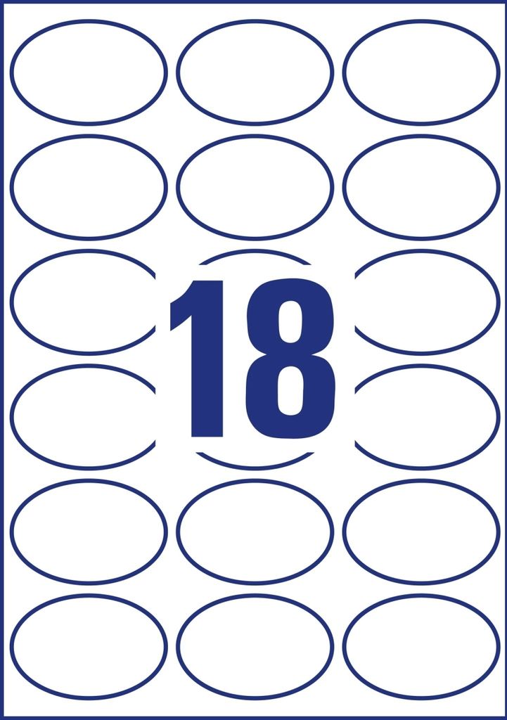 Etiketten oval A4 63,5x42,3mm 10 Bogen/180 Etiketten weiß Packung mit 50 Stück