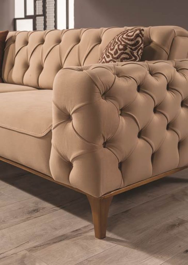 Villa Möbel Sofa Set Roma Farbe: Hellbraun Stellvariante:2+1 mit Relax-/Bettfunktion durch umklappbare Rückenlehne