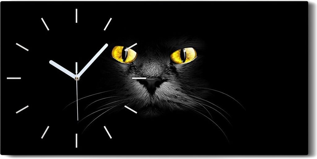 Dekor Leinwand Uhr Wandbilder Geräuschlos 60x30 Malen von Tieren Katzen Augen - weiße Hände