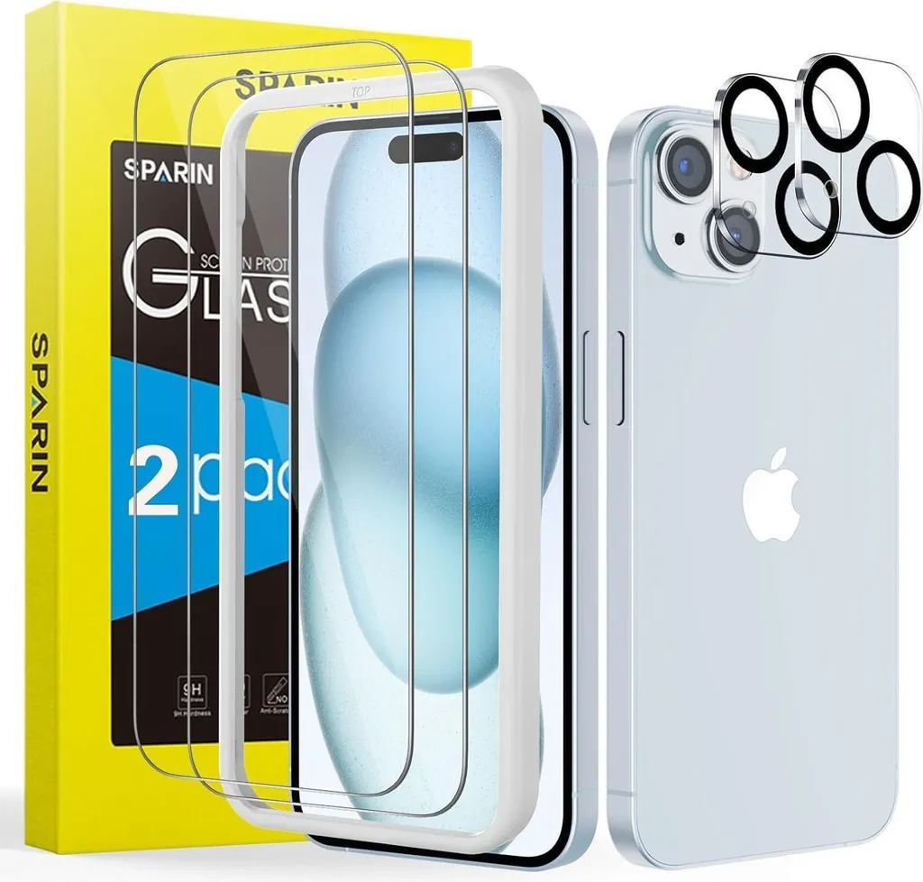 Vetro Blindato SPARIN iPhone 15: Protezione Schermo e Fotocamera Kit