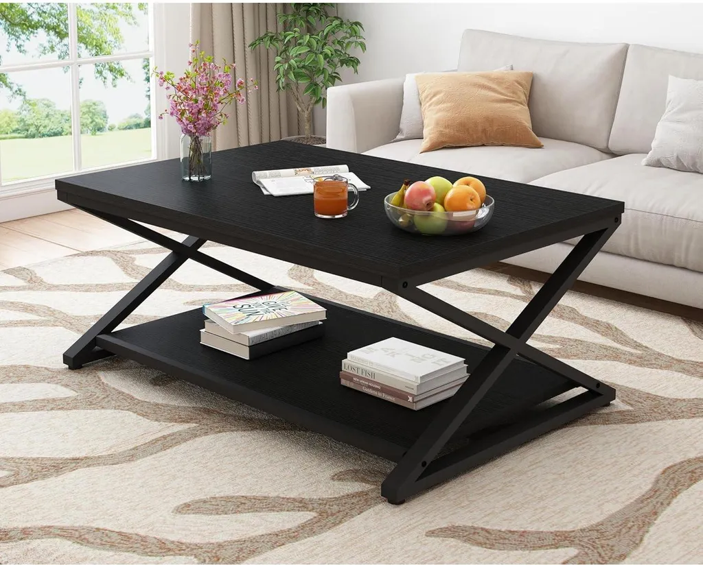 Table basse de salon noire 100x60cm idéale pour petits espaces et rangement