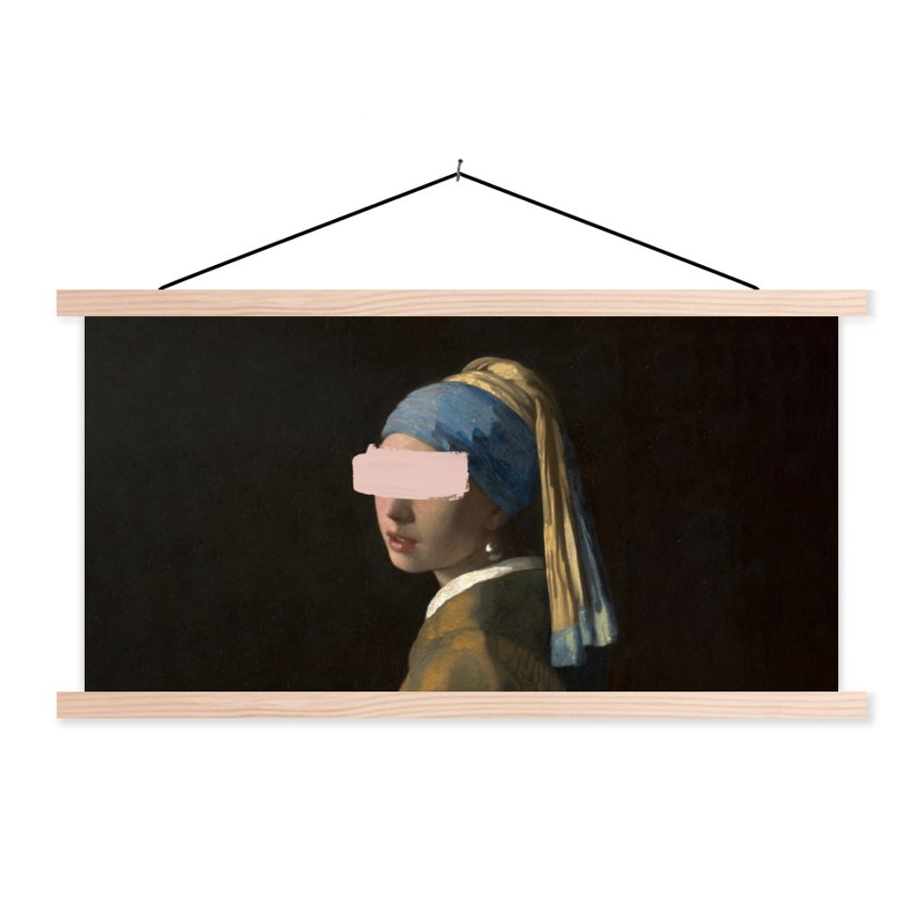 MuchoWow Textilposter Das Mädchen mit dem Perlenohrring - Vermeer - Gemälde 120x60 cm mit holzfarbenen Rahmen - Klemmleiste