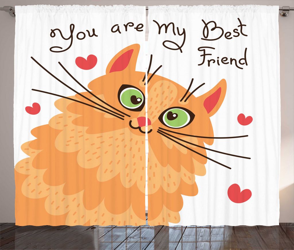 ABAKUHAUS Bester Freund Rustikaler Vorhang, Cute Kitten Motivation, Wohnzimmer Universalband Gardinen mit Schlaufen und Haken, 280 x 225 cm, Pistaz...