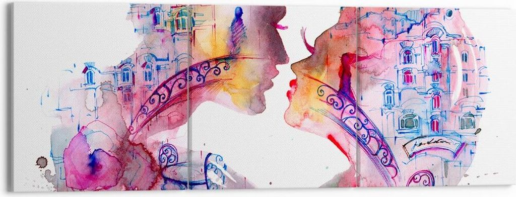 Bild auf Leinwand - Leinwandbild - Paar Liebe Frau urban - 150x50cm - Wand Bild - Wanddeko - Leinwanddruck - Bilder - Kunstdruck - Wanddekoration -...