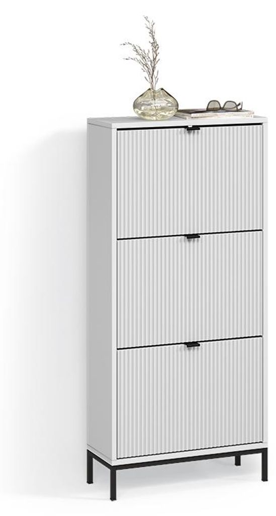 Schuhkipper Livinity Aterno Weiß 60 x 130 cm mit 3 Klappschubladen, Model 58879
