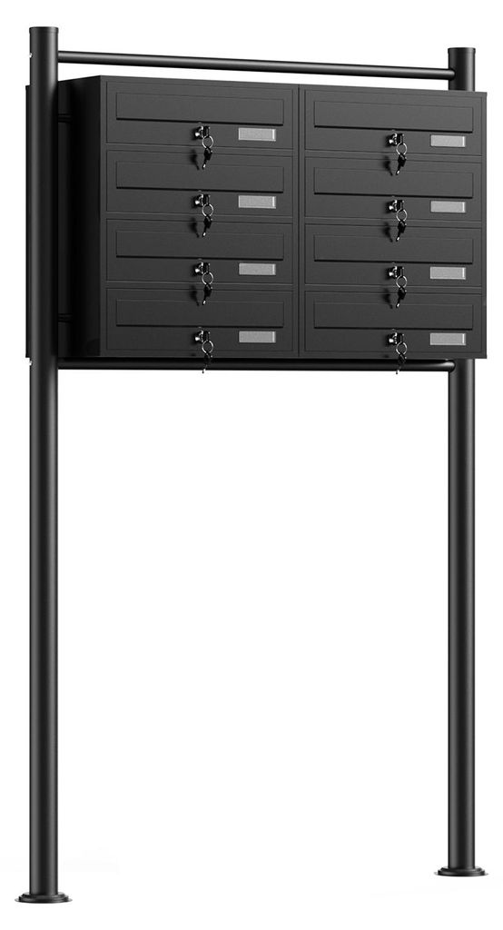 Wiltec 8er Briefkastenanlage schwarz 945 x 270 x 1500 mm, Produktbild 