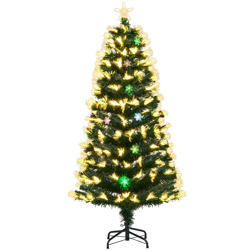Petit sapin de Noël lumineux 150 cm avec flocons de neige et étoile LED