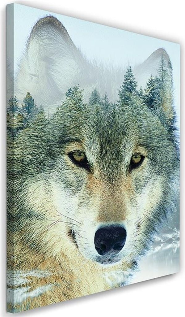 Leinwandbild wolf in einem wald hintergrund 70x100 cm Feeby grau wandbild bereit zum aufhängen