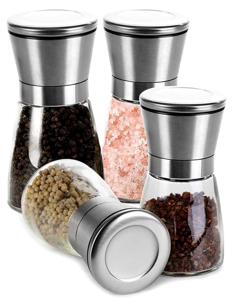 4er-set Edelstahl Gewürzmühle Set 160ml Salz und Pfeffermühle mit Einstellbar Mahlwerk Chilimühle manueller Salz und Pfefferstreuer