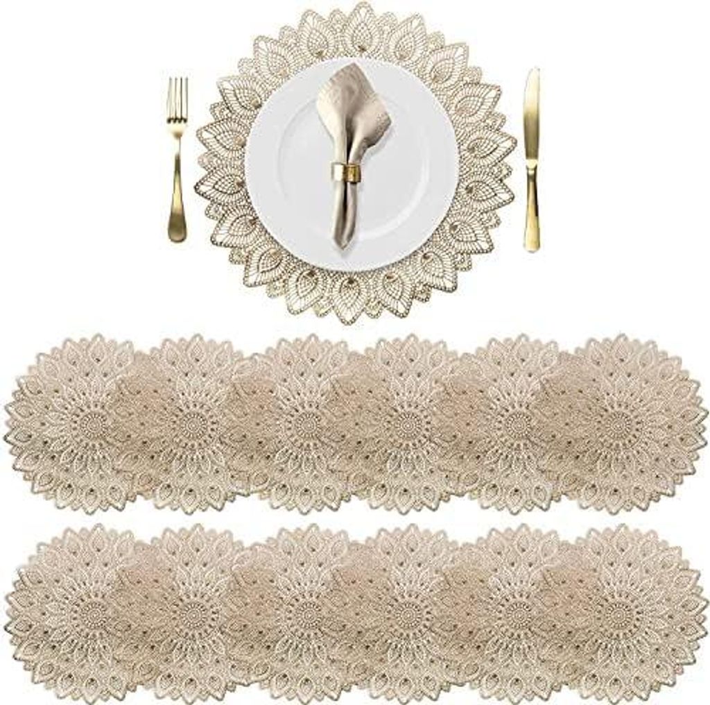 WUWEOT 12 Pack 38cm Gold Vinyl Tischsets, Metallic Produktbild 