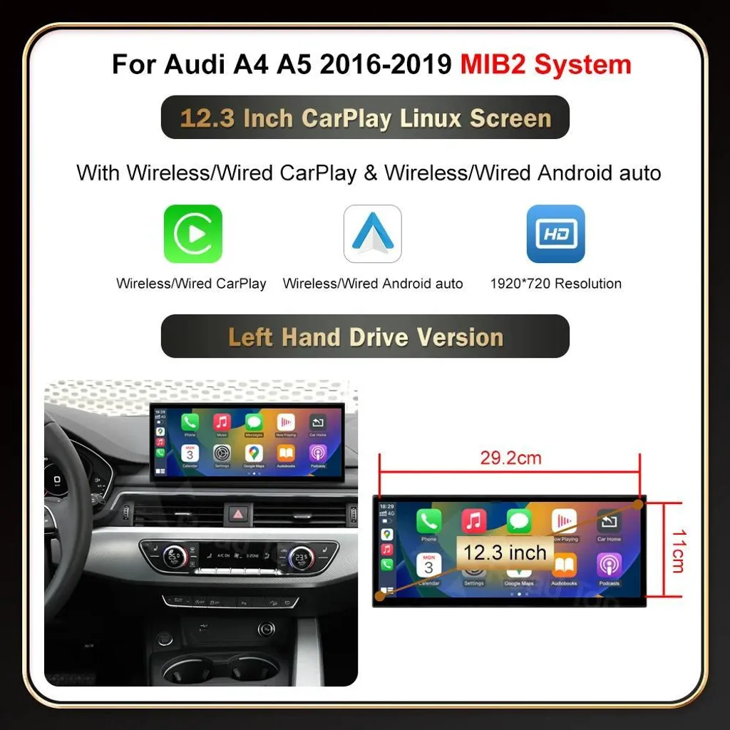 Écran multimédia 123 A4A5 avec CarPlay Android Auto pour Audi A4 A5