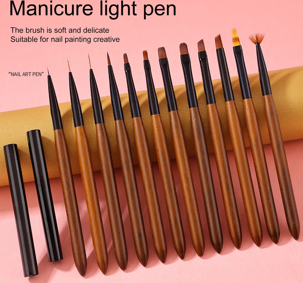 Nagelkunstpinsel, fusselfrei, gute Polymerisation, DIY-Sandelholz-Stifthalter, Nagelfeger, Zeichenstift, Ziehlinie, Nagelstudio-Zubehör