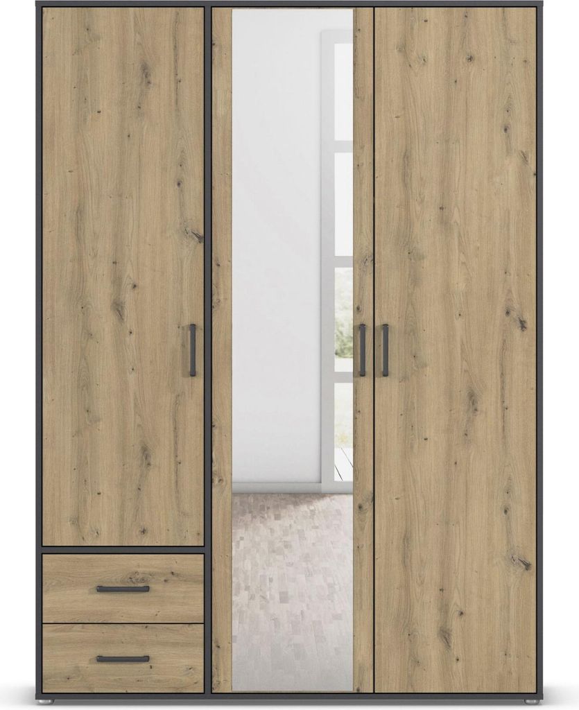 Rauch Kleiderschrank VOYAGER 3-türig mit Spiegel, Eiche Produktbild 