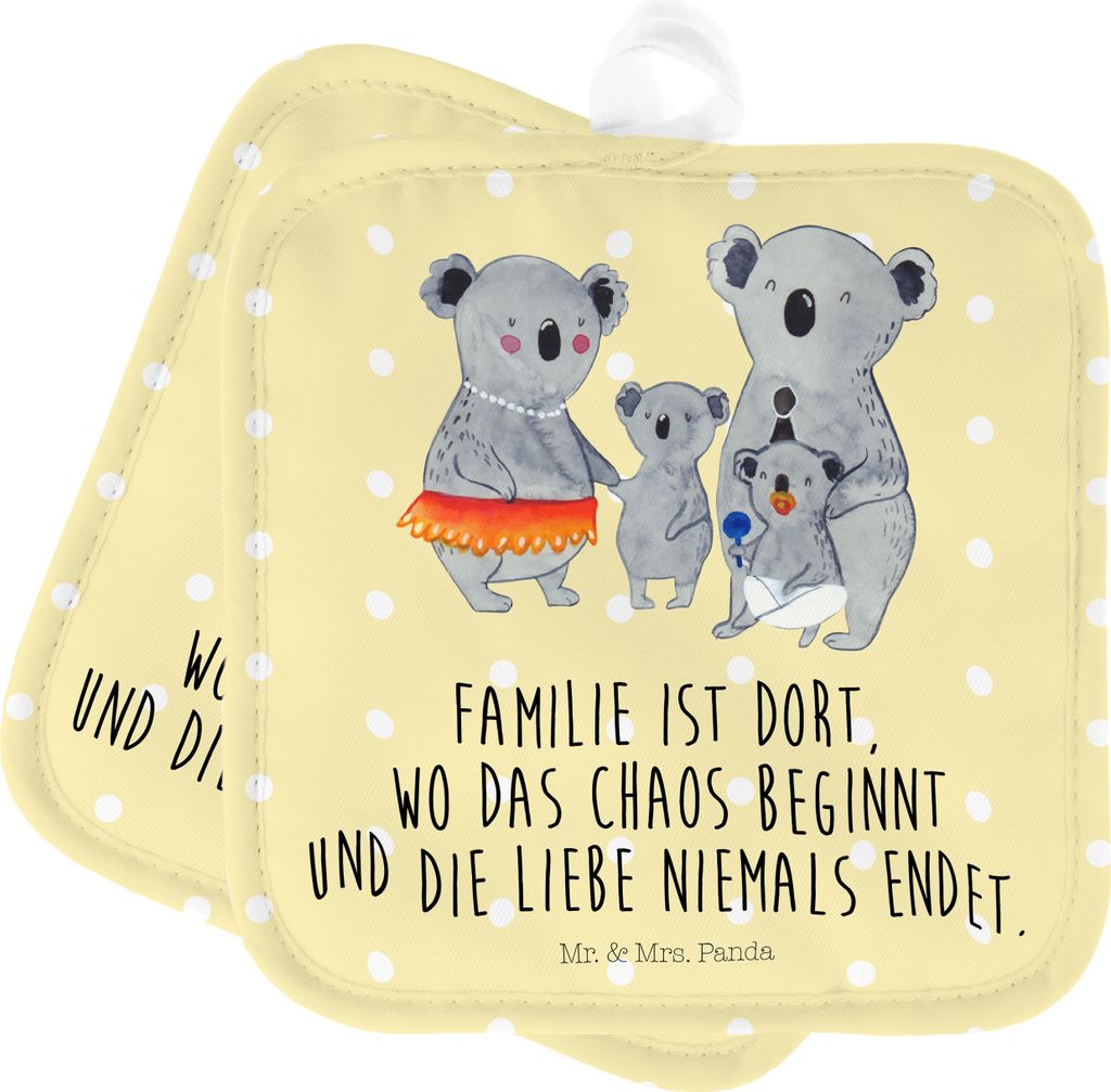 Mr. & Mrs. Panda Topflappen Koala Familie - Gelb Pastell - Geschenk, Set, Topfuntersetzer, Koalas, Kinder, Mama, topfhalter, Muttertag, Kochlappen,...