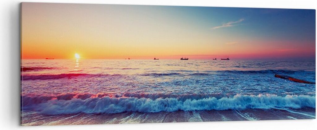 Bild auf Leinwand - Leinwandbild - Meer Strand Welle - 140x50cm - Wand Bild - Wanddeko - Wandbilder - Leinwanddruck - Bilder - Kunstdruck - Wanddek...