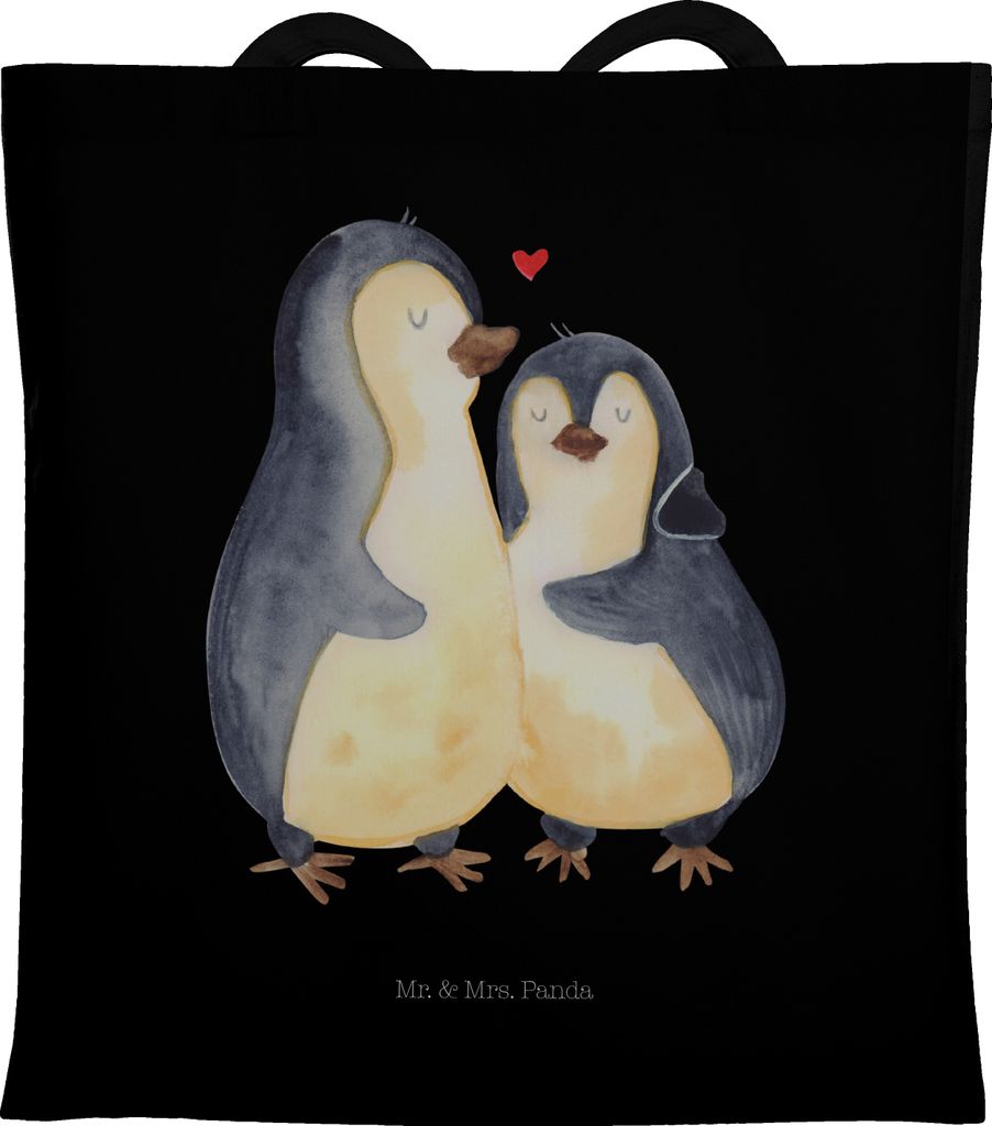 Mr. & Mrs. Panda canvas tasche Pinguin umarmen - Schwarz - Geschenk, Tote Bag, Verknallt, Shopping, glücklich, Liebe, Hochzeit, Stoffbeutel, Uni, ...