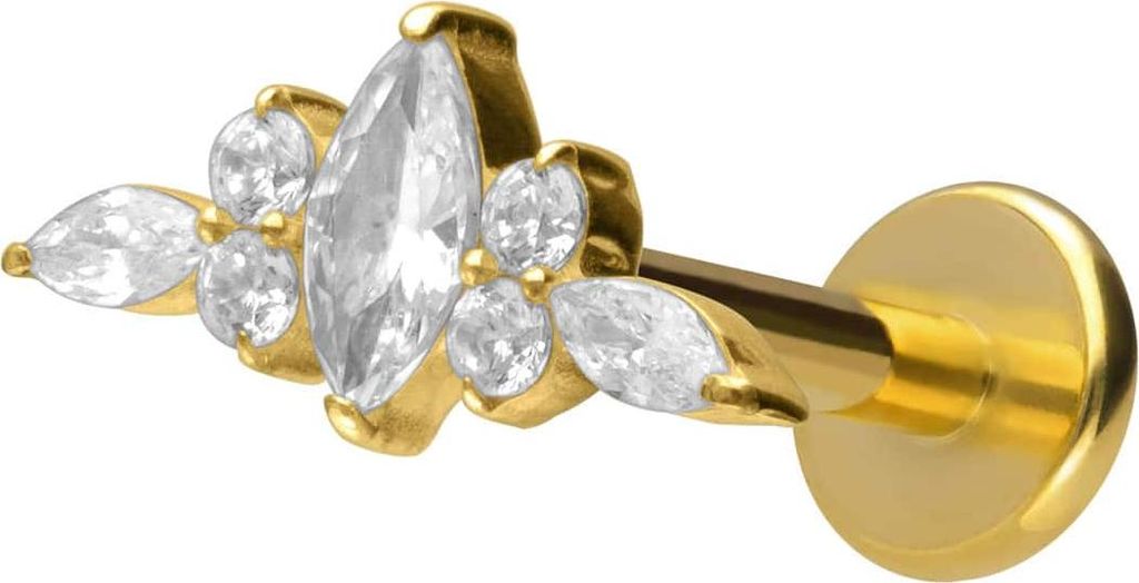 Ohrpiercing, Nasenpiercing Titan Labret mit Innengewinde DESIGN Gold Stablänge: 10mm | Stabstärke: 1,6mm
