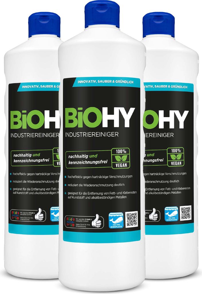 BiOHY Industriereiniger, Werkstattreiniger, Universalreiniger, -Konzentrat – 3er Pack (3 x 1 Liter Flasche)