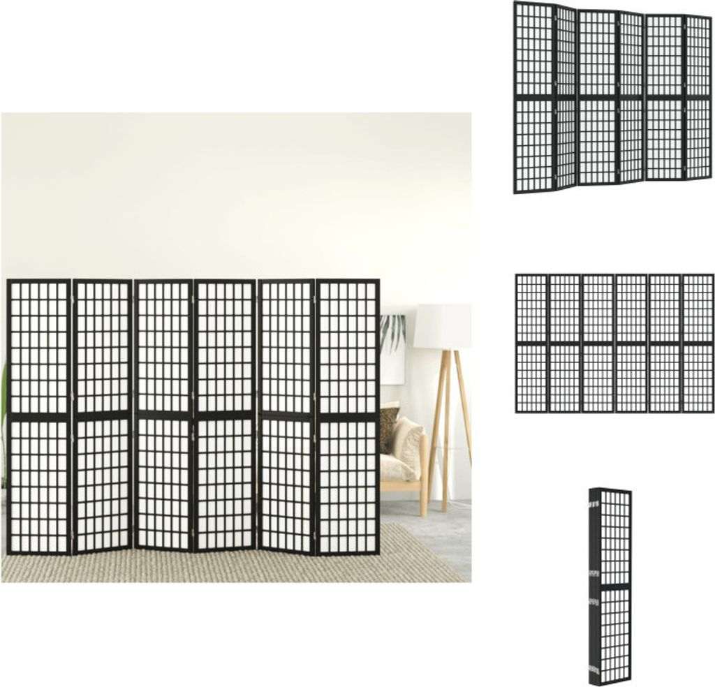 vidaXL 6-tlg. Paravent Japanischer Stil Faltbar 240x170 cm Schwarz - Raumteiler