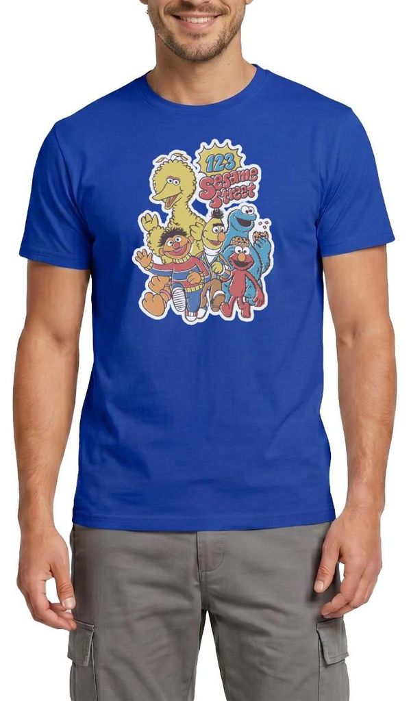 Spreadshirt Sesamstraße 123 Sesame Street Charaktere Männer T-Shirt, 4XL, Dunkelblau