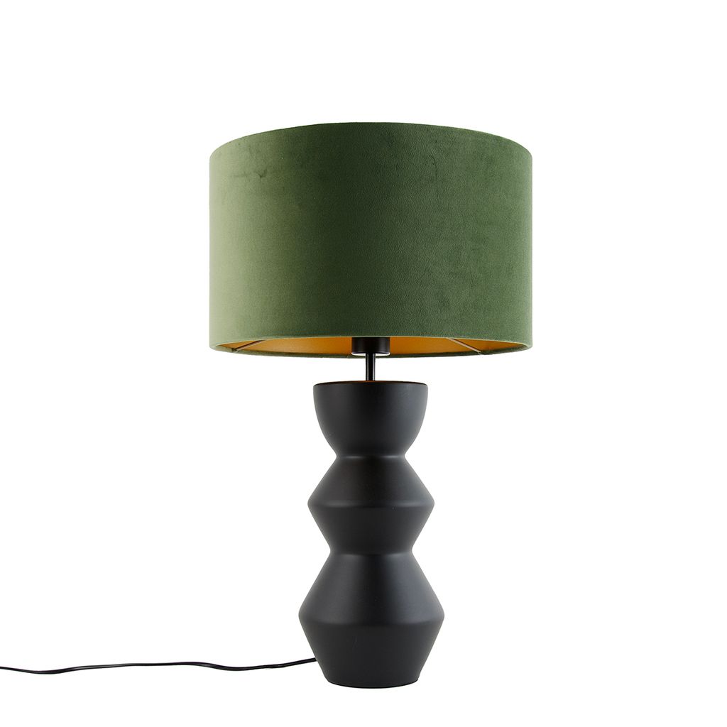 QAZQA - Design Tischleuchte I Tischlampe I Lampe I Leuchte schwarzer Samt-Schirm grün mit Gold I Messing 35 cm - Alisia I Wohnzimmer I Schlafzimme...